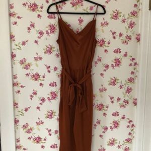 Dynamite Rust Satin Cowl-Neck Jumpsuit (Jumper)